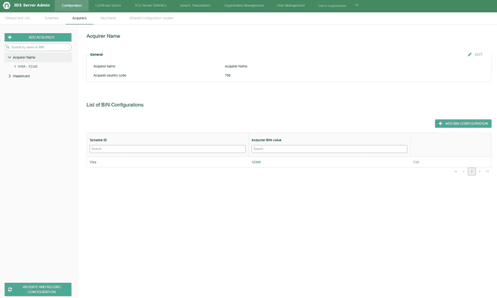 Acquirers configuration
