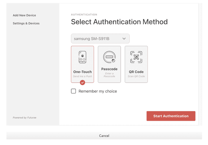 futurae authentication method selection