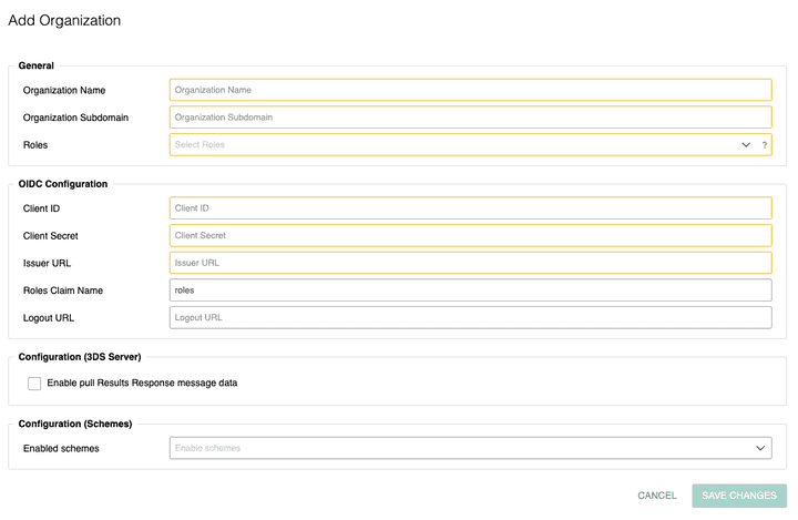 Organization management tab